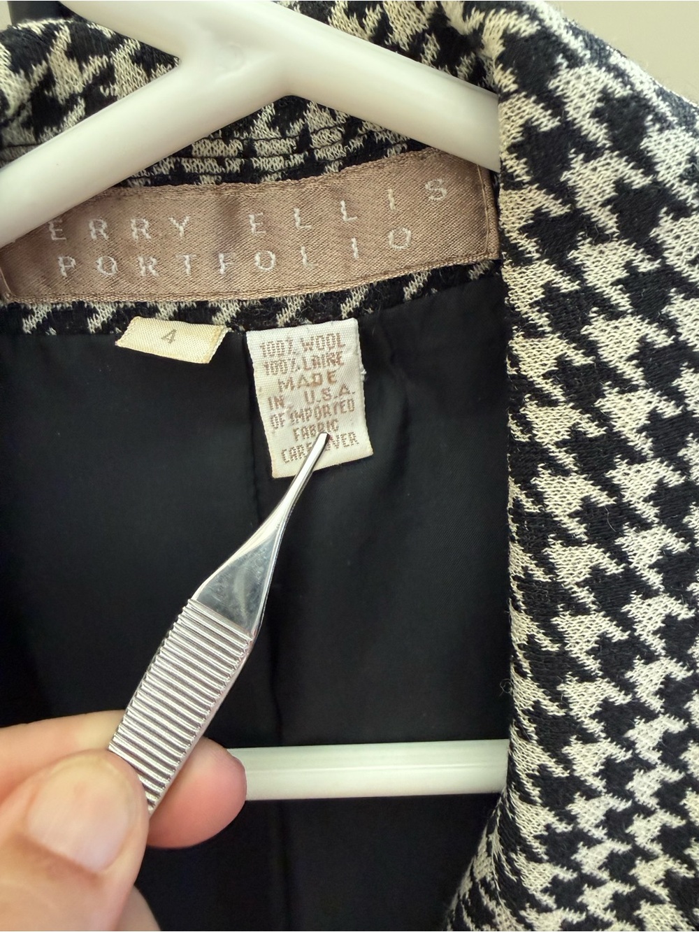 Vintage Perry Ellis Black & White Houndstooth Blazer - Picture 2 of 6